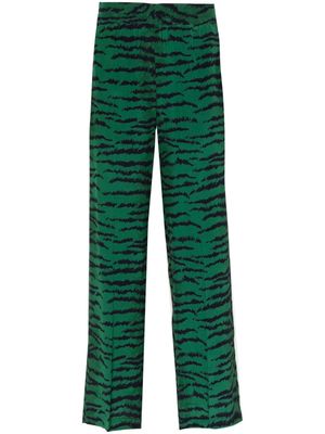 Victoria Beckham tiger-print straight-leg trousers - Green