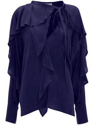 Victoria Beckham V-neck ruffled silk blouse - Blue