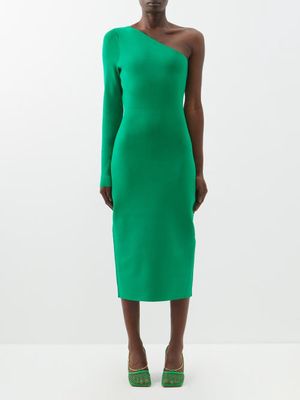 Victoria Beckham - Vb Body One-shoulder Back-slit Jersey Midi Dress - Womens - Green