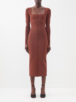 Victoria Beckham - Vb Body Square-neckline Jersey Midi Dress - Womens - Brown