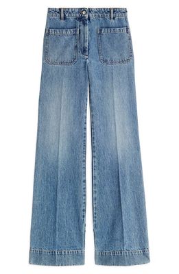 Victoria Beckham Women's Alina Patch Pocket Wide Leg Flare Jeans in Marble Wash