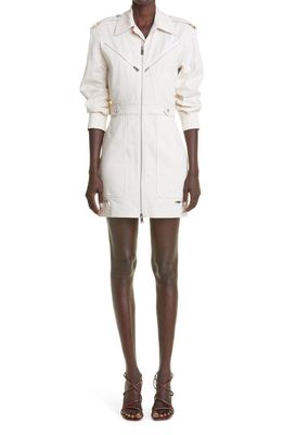 Victoria Beckham Zip Detail Long Sleeve Cotton Utility Dress in Off White