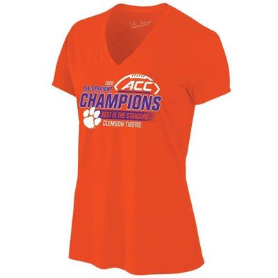 VICTORY LABEL Women's Orange Clemson Tigers 2020 ACC Football Champions Locker Room V-Neck T-Shirt