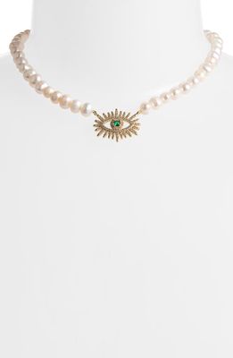 VIDAKUSH Eyes Wide Open Pearl Choker Necklace in Pearl/Gold