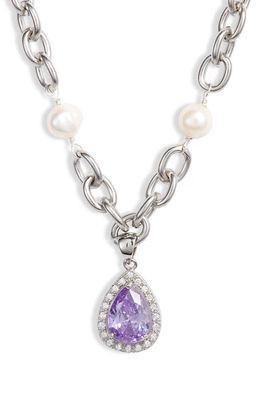 VIDAKUSH Heiress Imitation Pearl Pavé Pendant Necklace in Silver