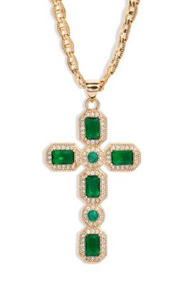 VIDAKUSH Ornate Cubic Zirconia Cross Pendant Necklace in Green