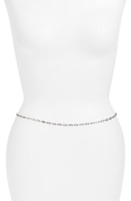 VIDAKUSH Rectangular Crystal Station Belly Chain in Clear/Silver 