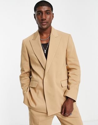 Viggo lavoi relaxed consealed suit blazer in brown