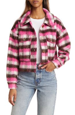 Vigoss Plaid Crop Shacket in Barbie Pink
