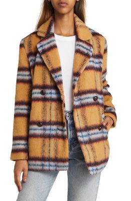 Vigoss Plaid Double Breasted Peacoat in Beige/Baby Blue