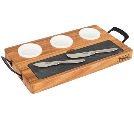 Viking 7-Piece Acacia Wood Slate Cheese Board S et