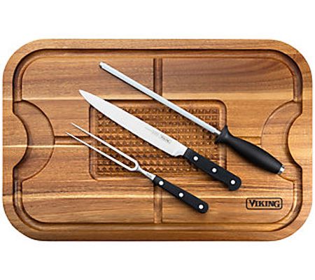 Viking Oversized Acacia Carving Board w/ 3pc Carving Set