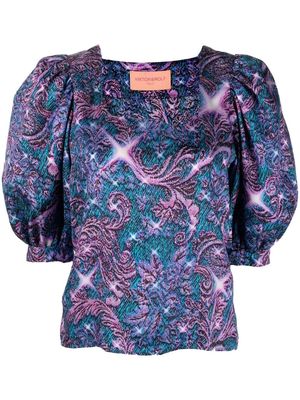 Viktor & Rolf brocade-effect print puff-sleeve blouse - Purple