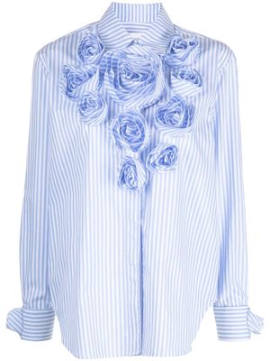 Viktor & Rolf stripe-print floral-appliqué shirt - Blue