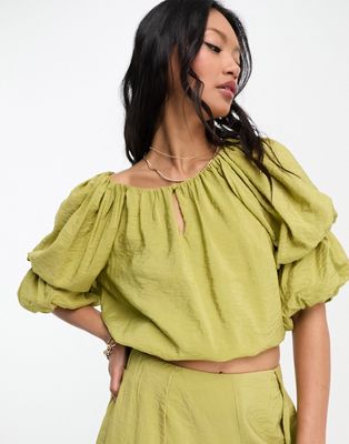 Vila blouse top in lime - part of a set-Green