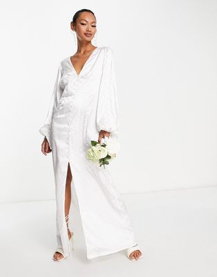 Vila Bridal jacquard dot maxi dress with button front in white