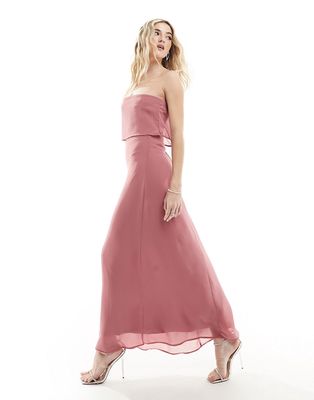 Vila Bridesmaid bandeau maxi dress with straps in rose-Pink