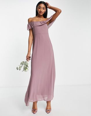 Vila Bridesmaid off-shoulder maxi dress in purple