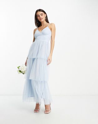 Vila Bridesmaid tulle textured maxi dress with tiered skirt in blue