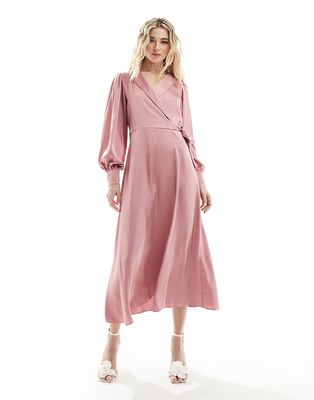 Vila Bridesmaid wrap full maxi dress in dusty pink