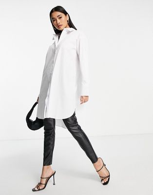 Vila cotton longline shirt in white - WHITE