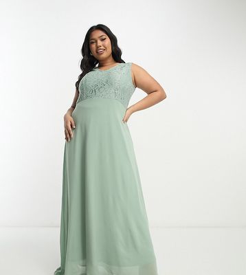 Vila Curve Bridesmaid lace bodice maxi dress in sage-Green