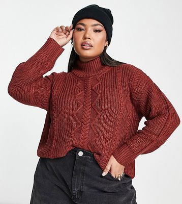 Vila Curve cable knit high neck sweater in red