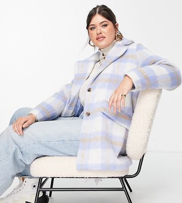 Vila Curve coat in lilac and beige plaid-Neutral