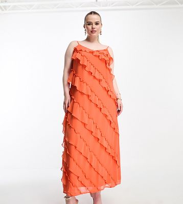 Vila Curve frill detail maxi cami dress in orange