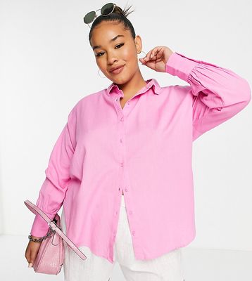 Vila Curve linen touch oversized shirt in pink