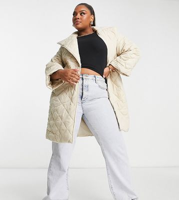 Vila Curve quilted tie waist jacket in cream-White