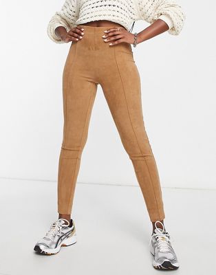 Vila faux suede pants with pintuck front in camel-Neutral