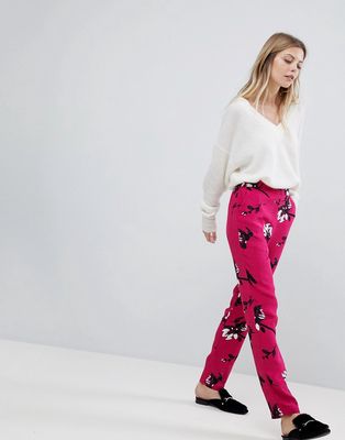 Vila Floral Printed Pants-Purple