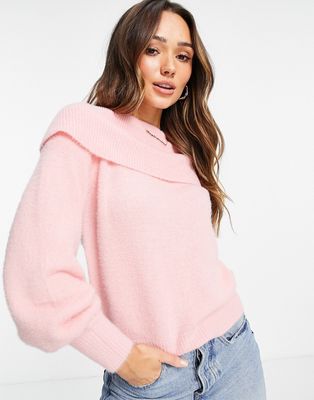 Vila fluffy sweater with multiway neck in pink