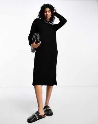 Vila high neck knit midi sweater dress in black