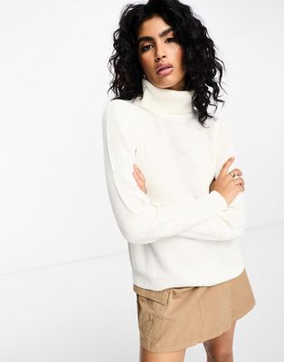 Vila high neck knit sweater with sleeve detail in white