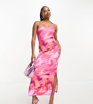 Vila Petite cami midaxi dress in pink abstract print-Multi