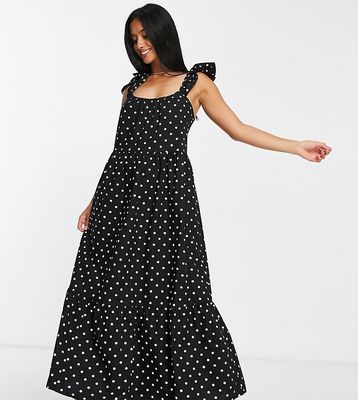 Vila Petite maxi dress with ruffle sleeve in polka dot-Multi