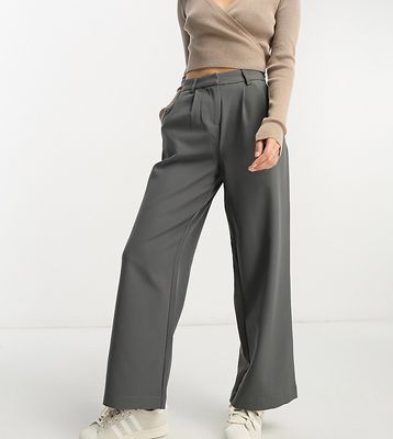 Vila Petite tailored wide leg pants with pleat front in gray