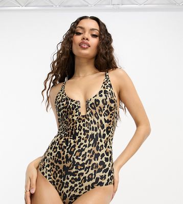 Vila Petite u detail swimsuit with cut out back in leopard print-Multi