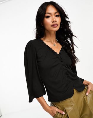 Vila ribbed t-shirt with bell sleeve in black