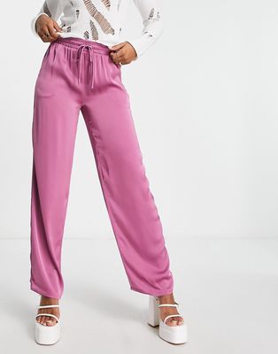 Vila satin wide leg pants in pink - part of a set-Brown