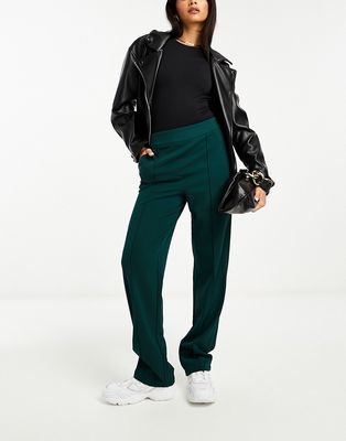 Vila stretch wide leg pants with pintuck front in dark green
