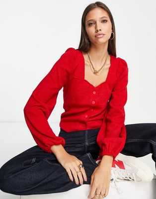 Vila sweatheart neck cardigan with volume sleeves in red