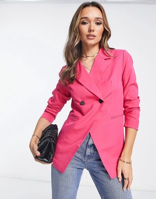 Vila tailored asymmetric suit blazer in bright pink