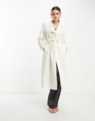 Vila waterfall belted duster coat in cream-White