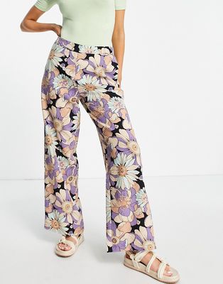 Vila wide leg pants in purple floral-Multi