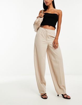 Vila wide tapered leg tailored pants in stone-Neutral