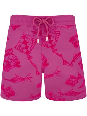 Vilebrequin flocked fish-print swim shorts - Pink