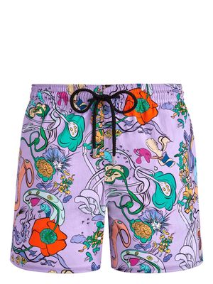 Vilebrequin floral-print drawstring swim shorts - Purple